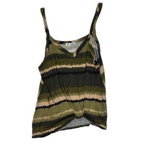 Doublju Green Striped Earth Tones Knot Front Tank Top Size Large